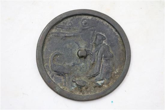 A Chinese bronze circular hand mirror, Ming dynasty, diameter 9.5cm